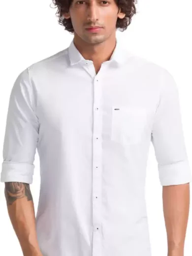 Men Slim Fit Solid Spread Collar Casual Shirt