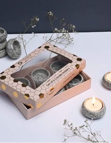 TOUCH HEART ceremic tealight holder,(set of 6)- (5.1cm Dia x 2.5cm Height)