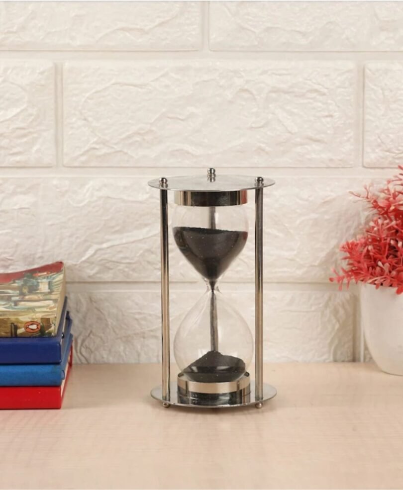 Silver- Toned & Transparent Brass Sand Timer Showpiece by Touch Heart